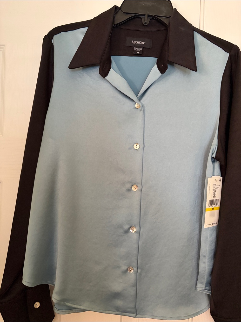 Karen Kane Women Light Blue and Black Two-Tone Button-Down Shirt